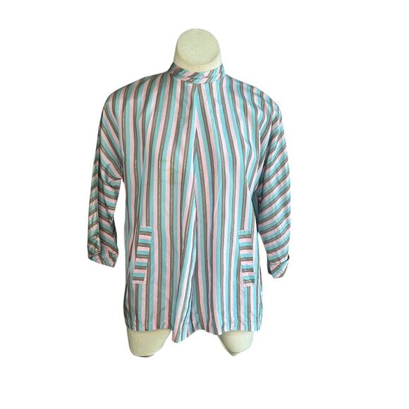 Mrs. America of California Vintage 50s 60s Striped Maternity Top Metal Zipper - Picture 1 of 7